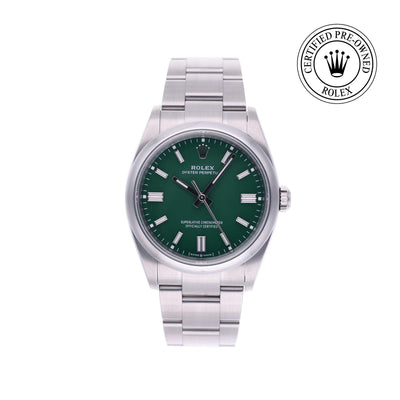 Rolex CPO Oyster Perpetual M126000 front on white background