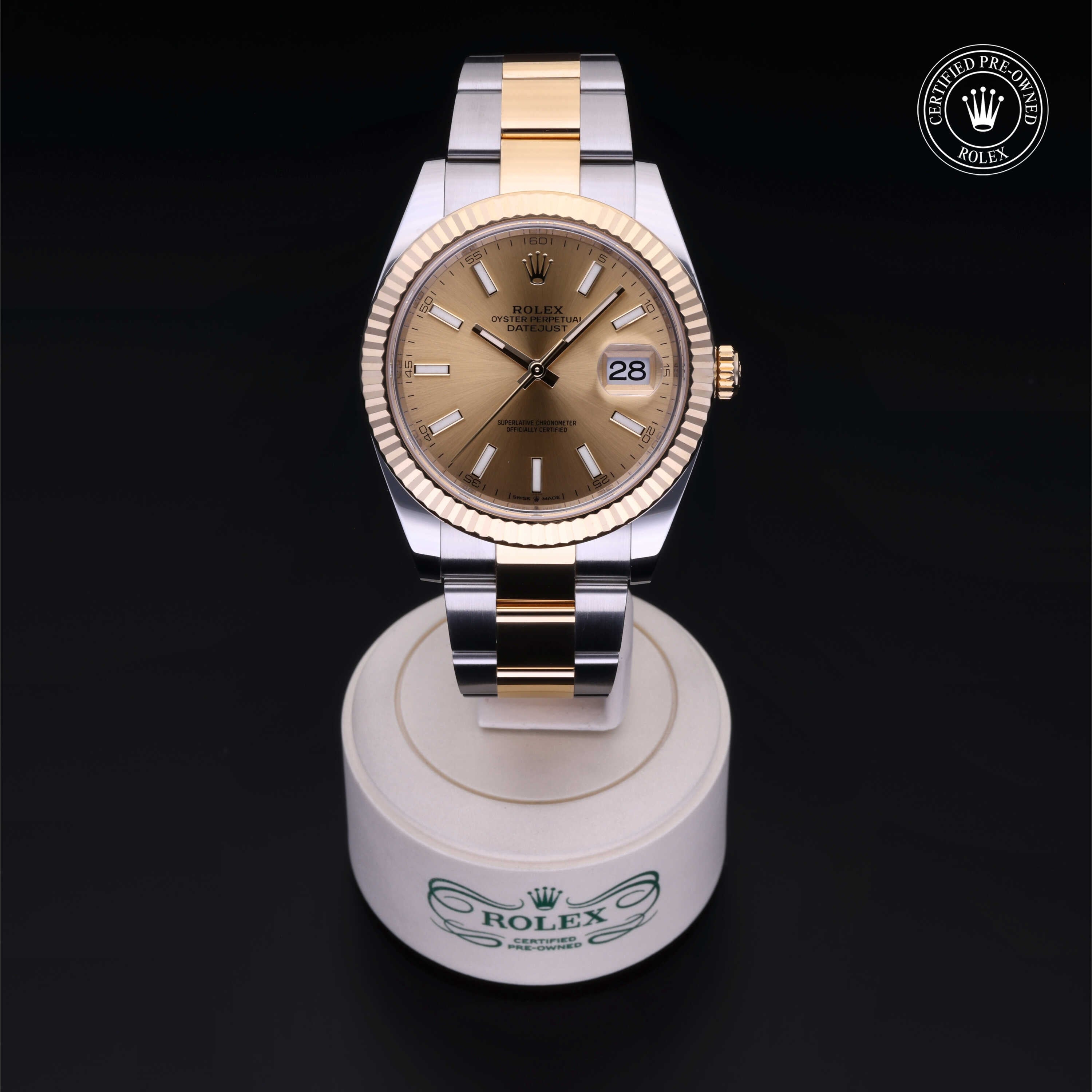 Rolex Certified Pre-owned Datejust M126333-0009 front on black background