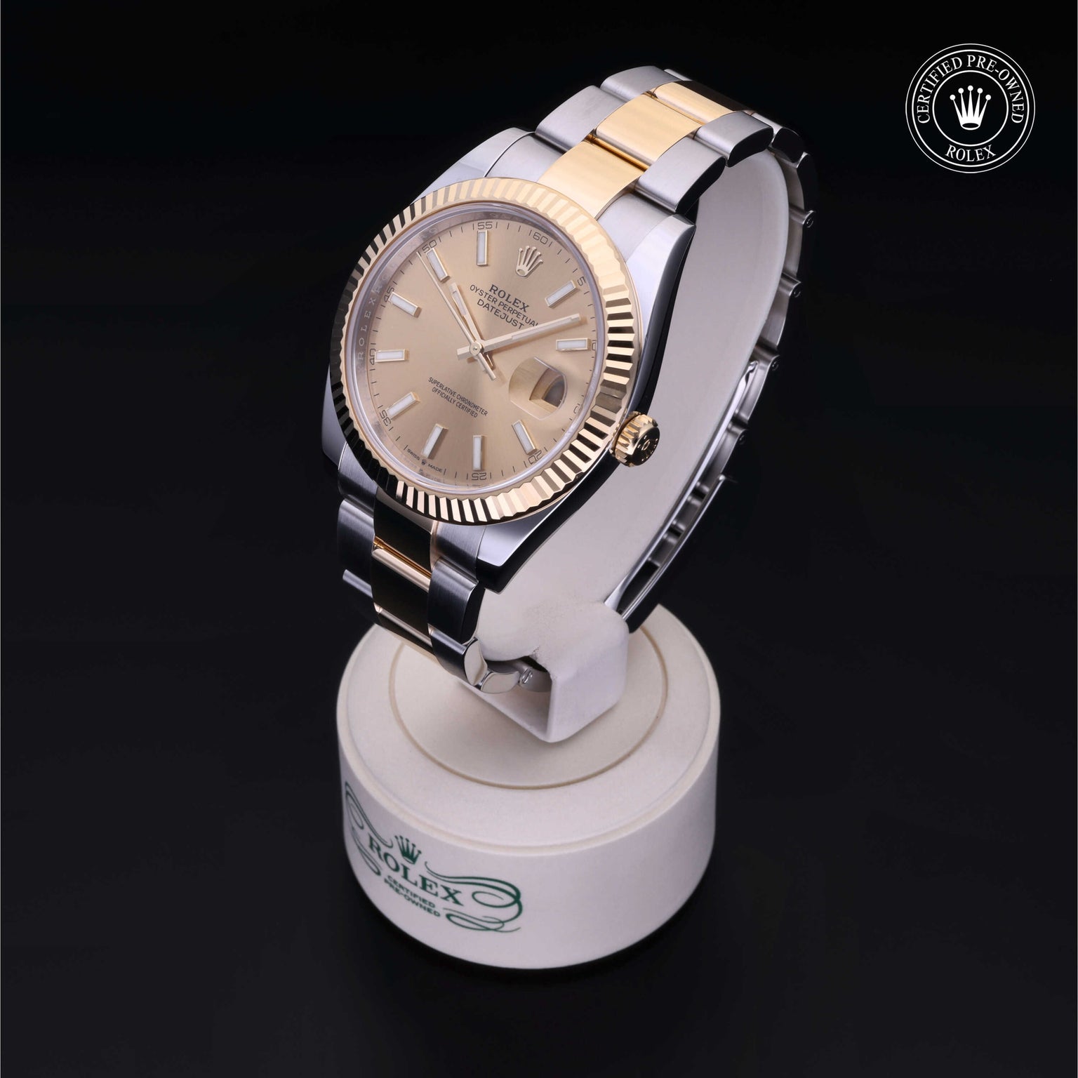 Rolex Certified Pre-owned Datejust M126333-0009 front on black background