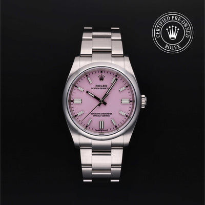 Rolex Certified Pre-owned Oyster Perpetual M126000-0008 front on black background