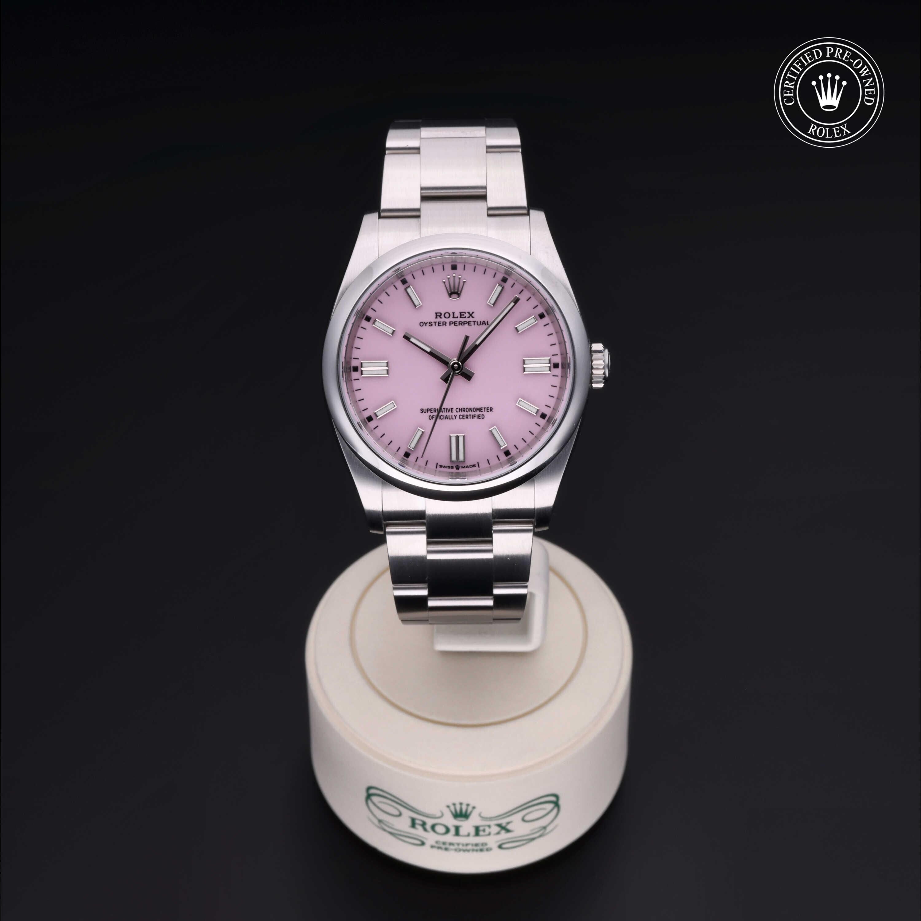 Rolex Certified Pre-owned Oyster Perpetual M126000-0008 front on black background