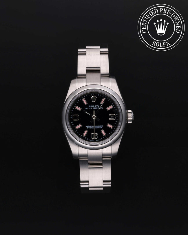 Rolex Certified Pre-owned Oyster Perpetual M176200-0009 front on black background