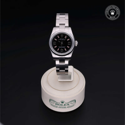 Rolex Certified Pre-owned Oyster Perpetual M176200-0009 front on black background