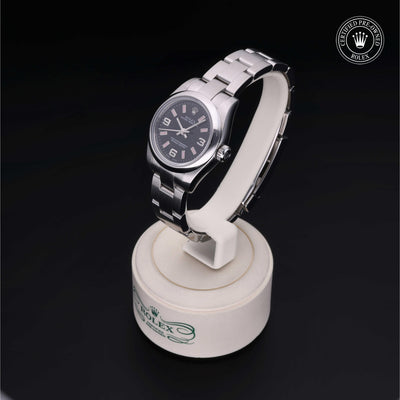 Rolex Certified Pre-owned Oyster Perpetual M176200-0009 front on black background