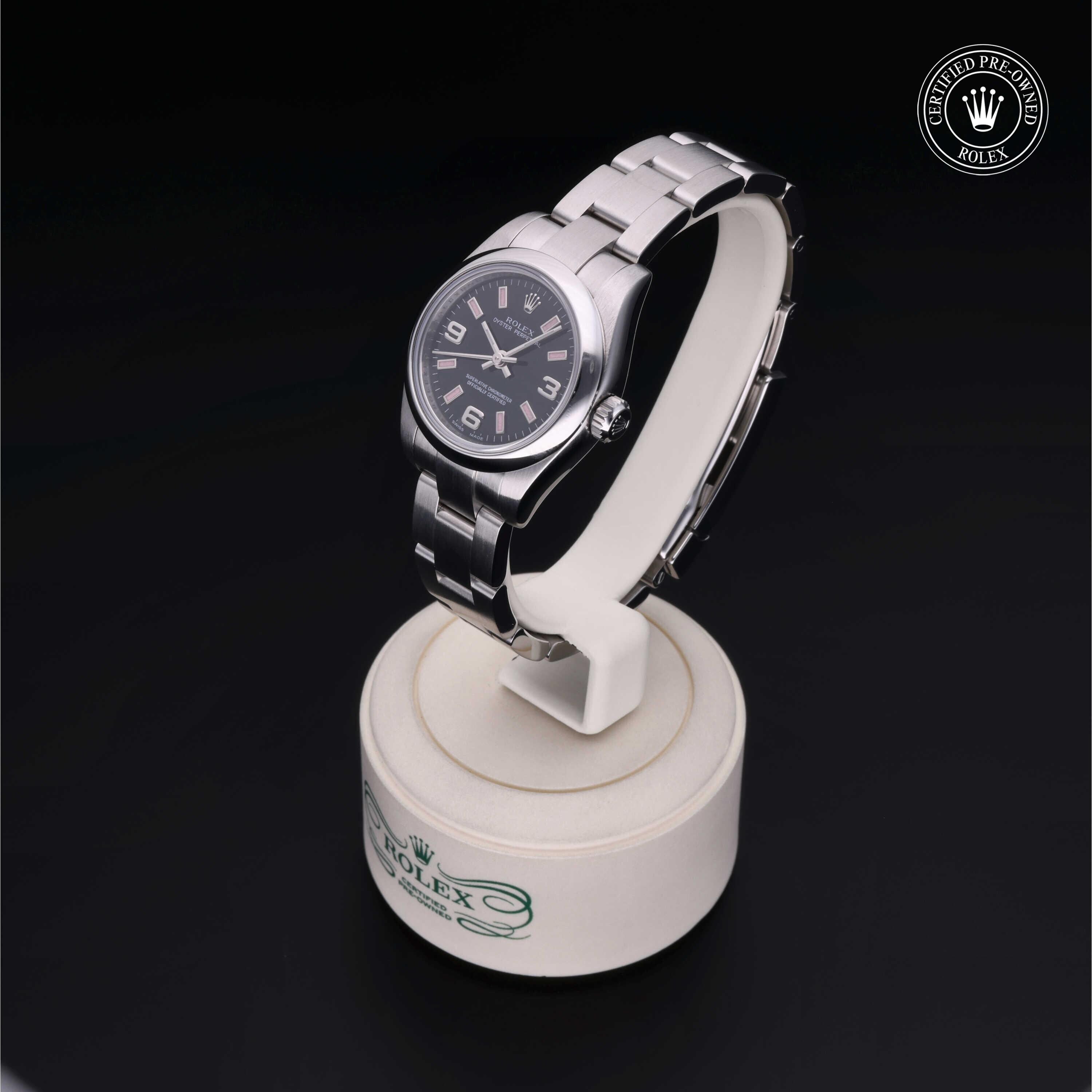 Rolex Certified Pre-owned Oyster Perpetual M176200-0009 front on black background