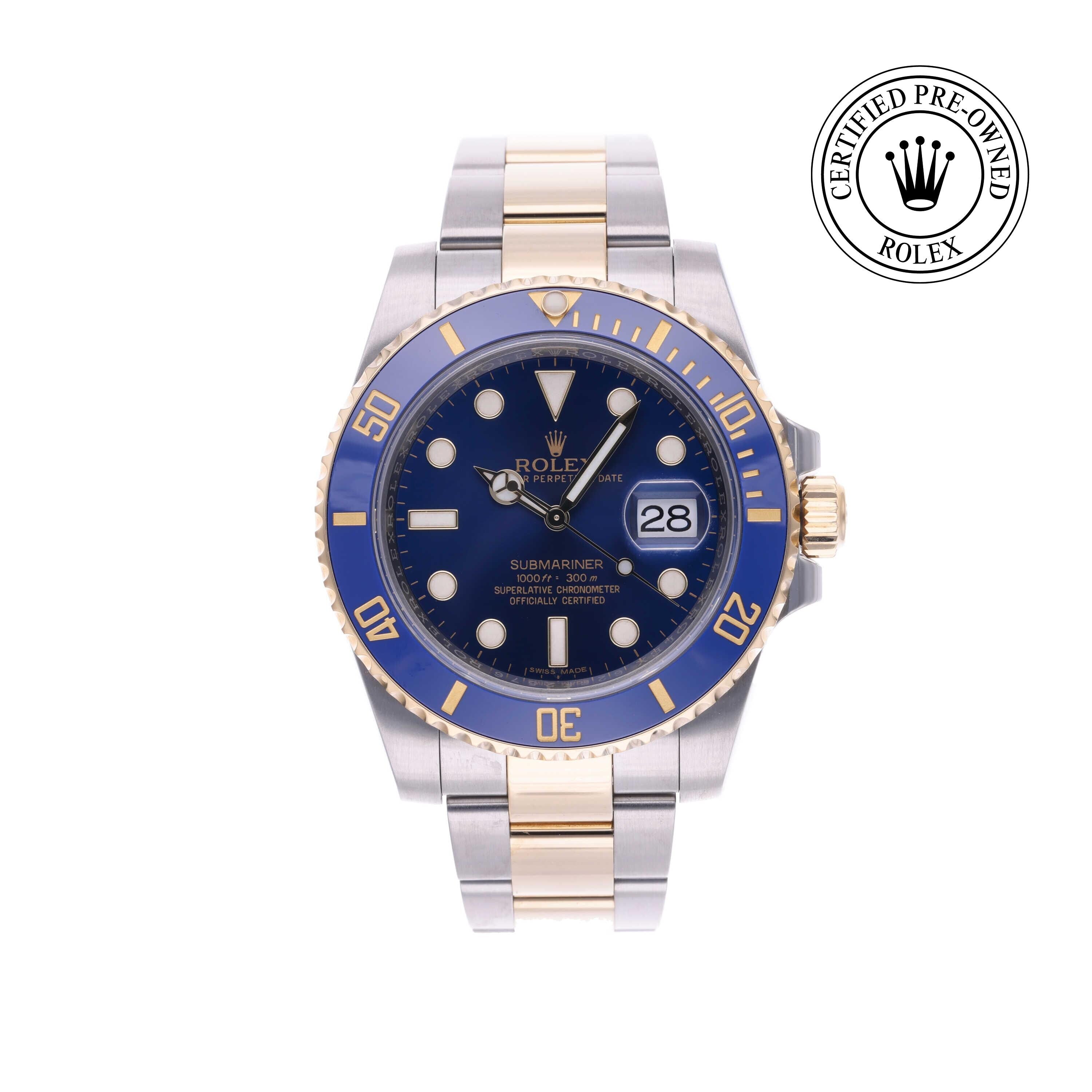 Rolex CPO Submariner M116613LB front on white background