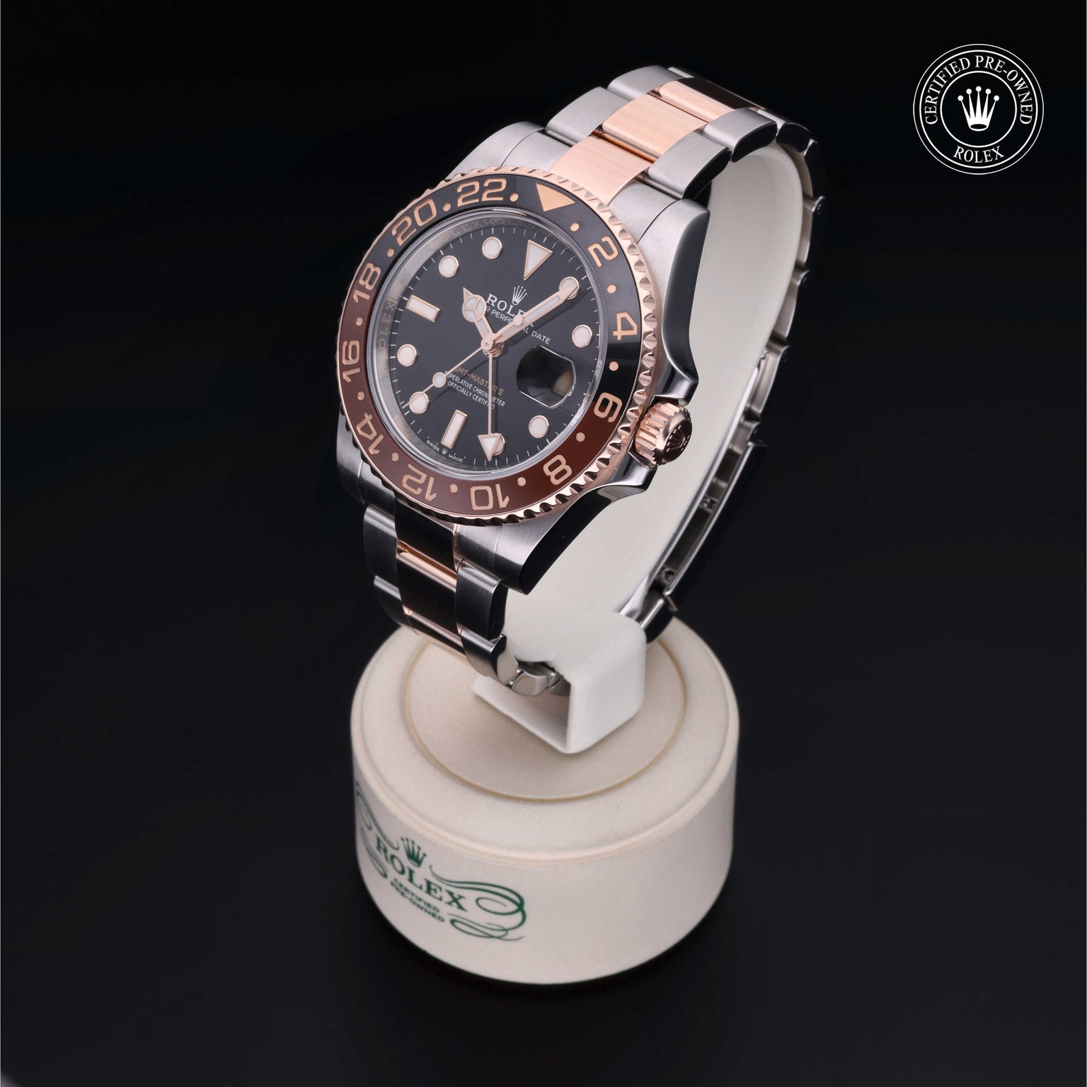 Rolex Certified Pre-owned GMT M126711CHNR-0002 front on black background