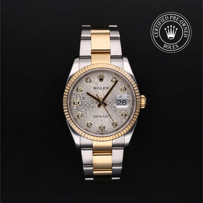 Rolex Certified Pre-owned Datejust M126233-0027 front on black background