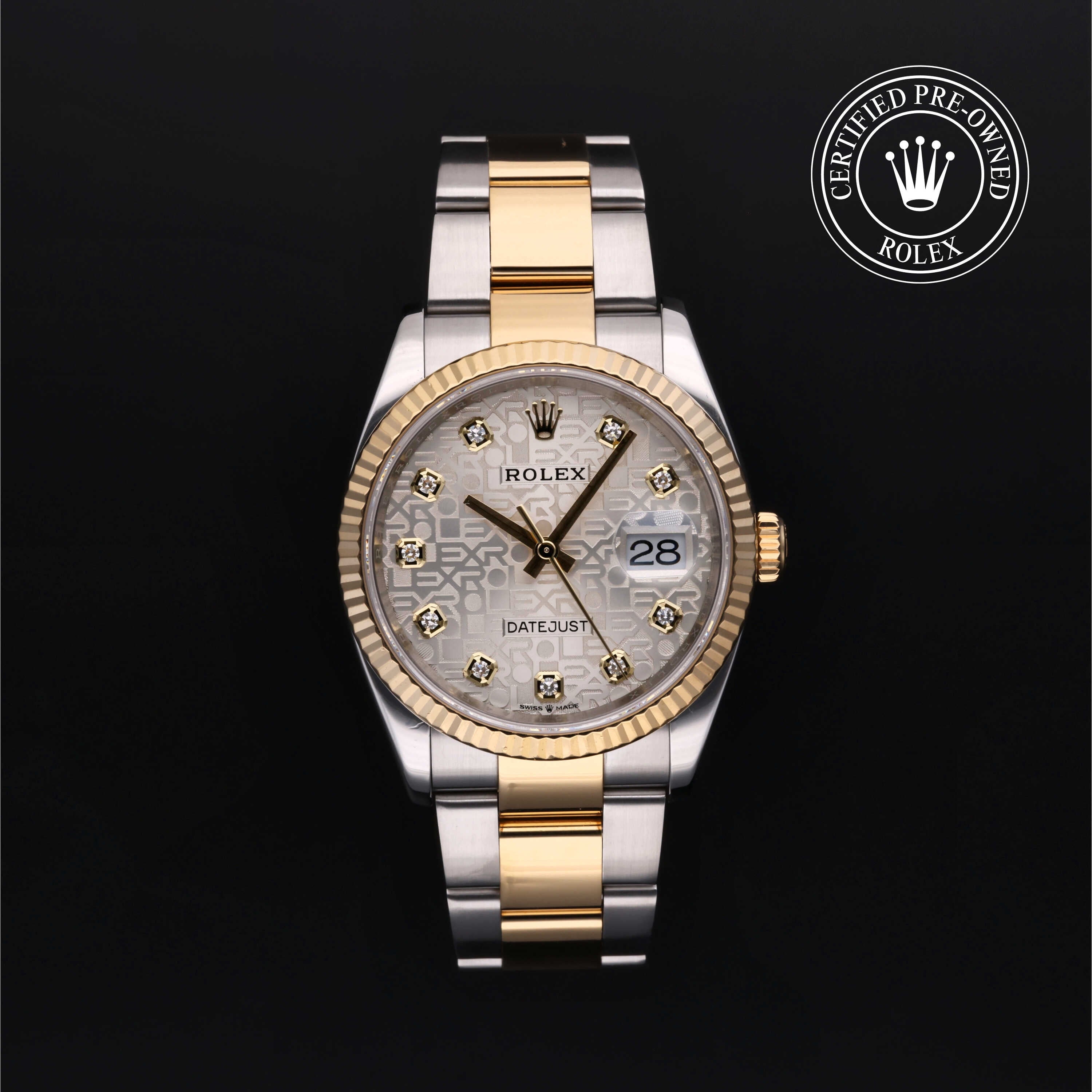Rolex Certified Pre-owned Datejust M126233-0027 front on black background