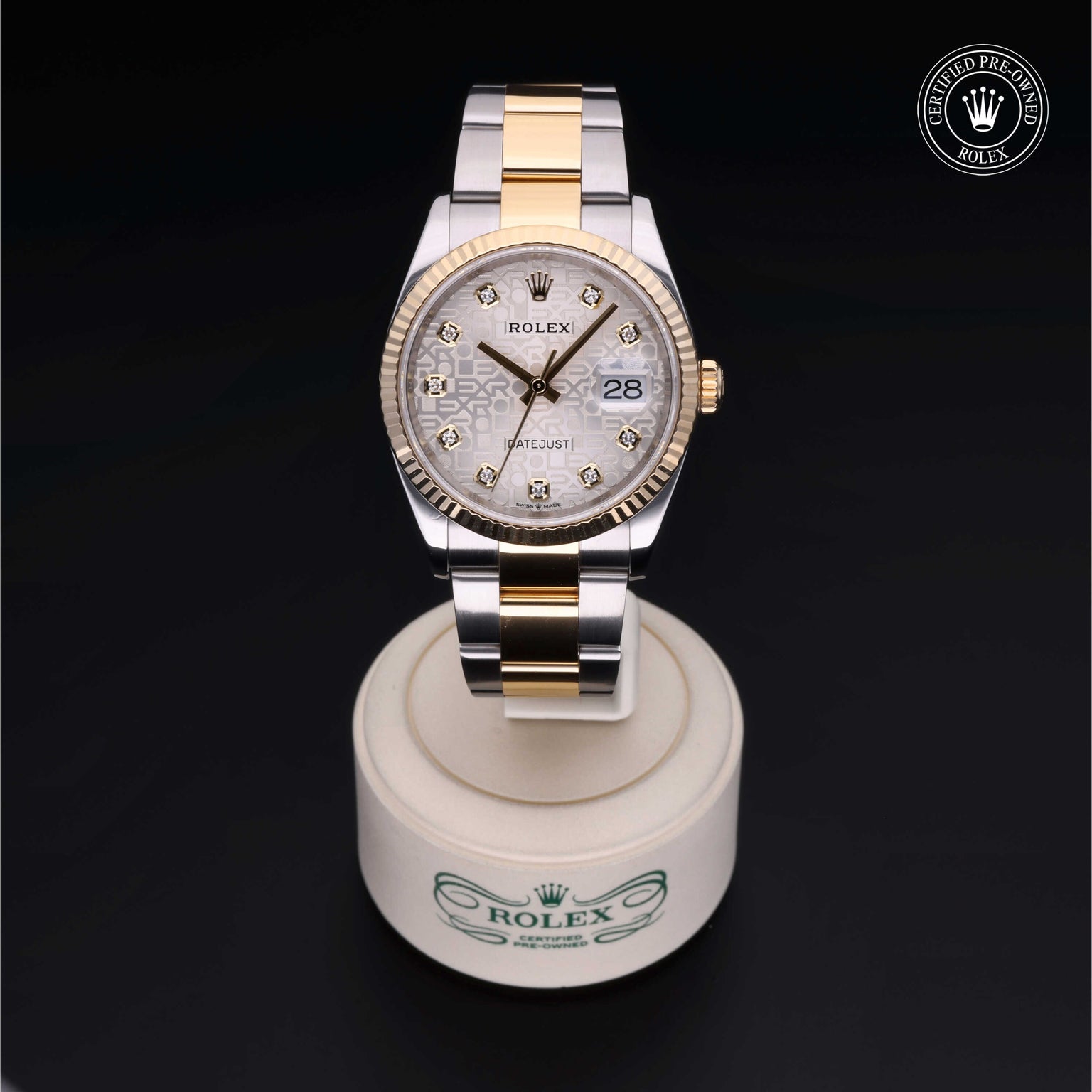 Rolex Certified Pre-owned Datejust M126233-0027 front on black background