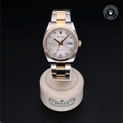 Rolex Certified Pre-owned Datejust M126233-0027 front on black background