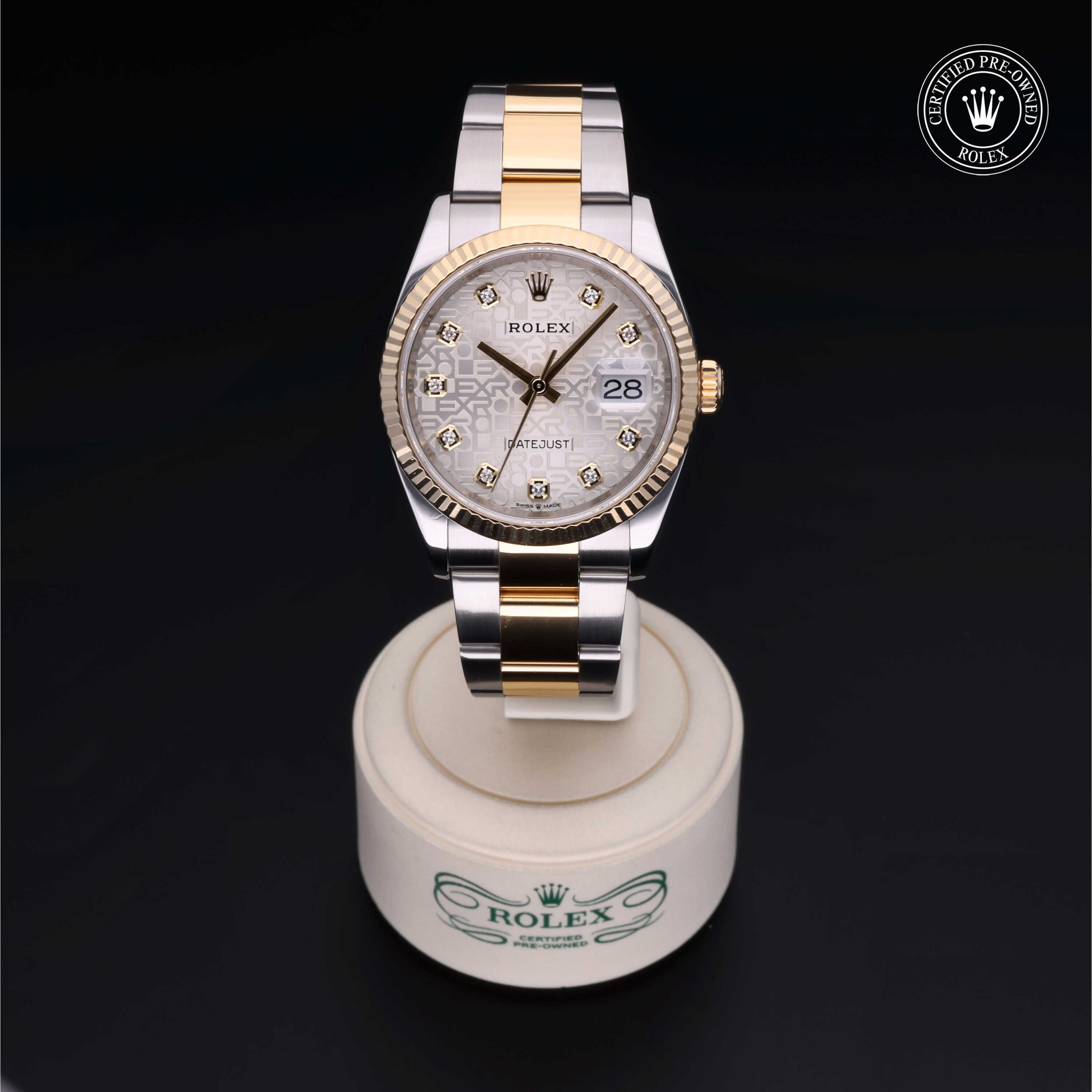 Rolex Certified Pre-owned Datejust M126233-0027 front on black background