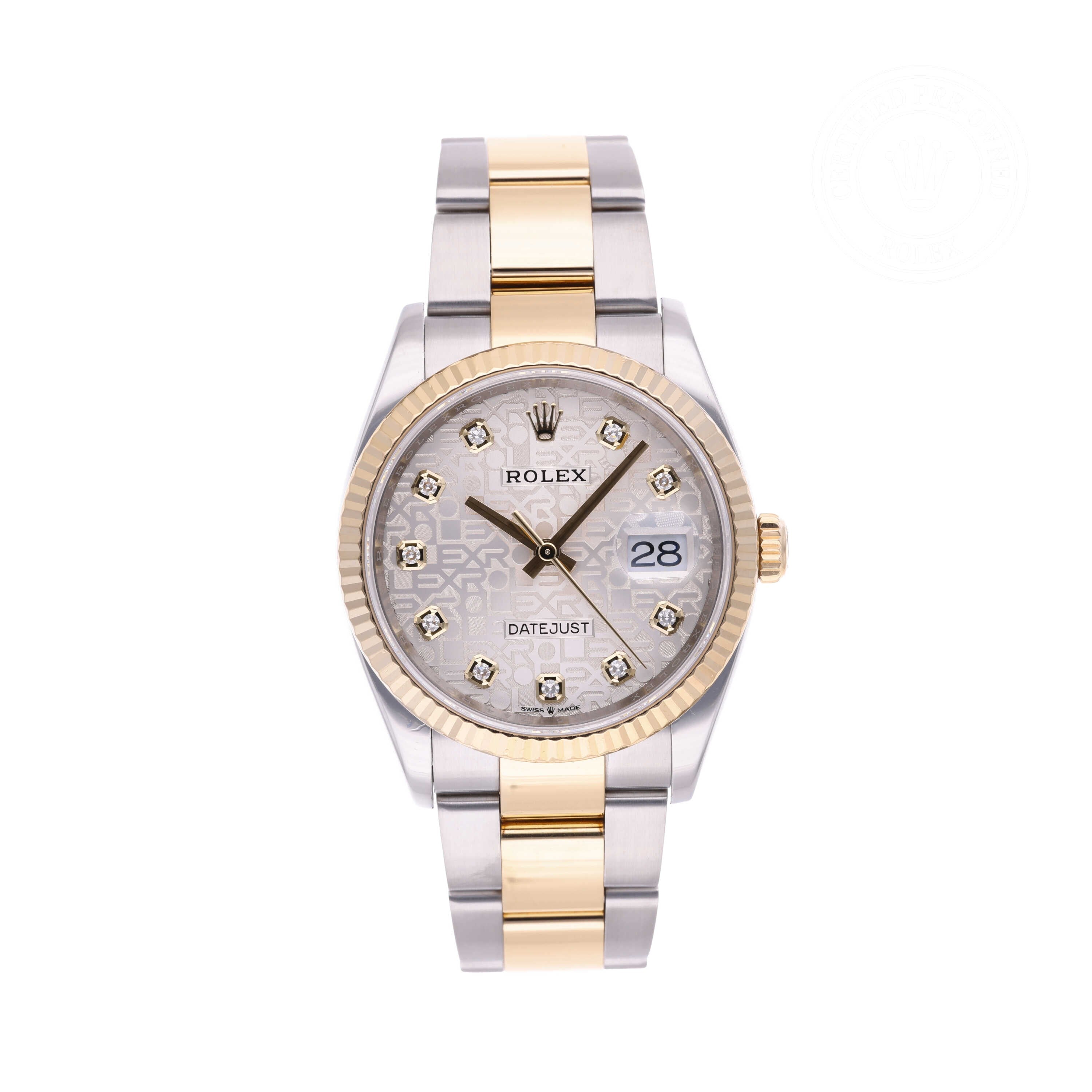 Rolex Certified Pre-owned Datejust M126233-0027 front on white background