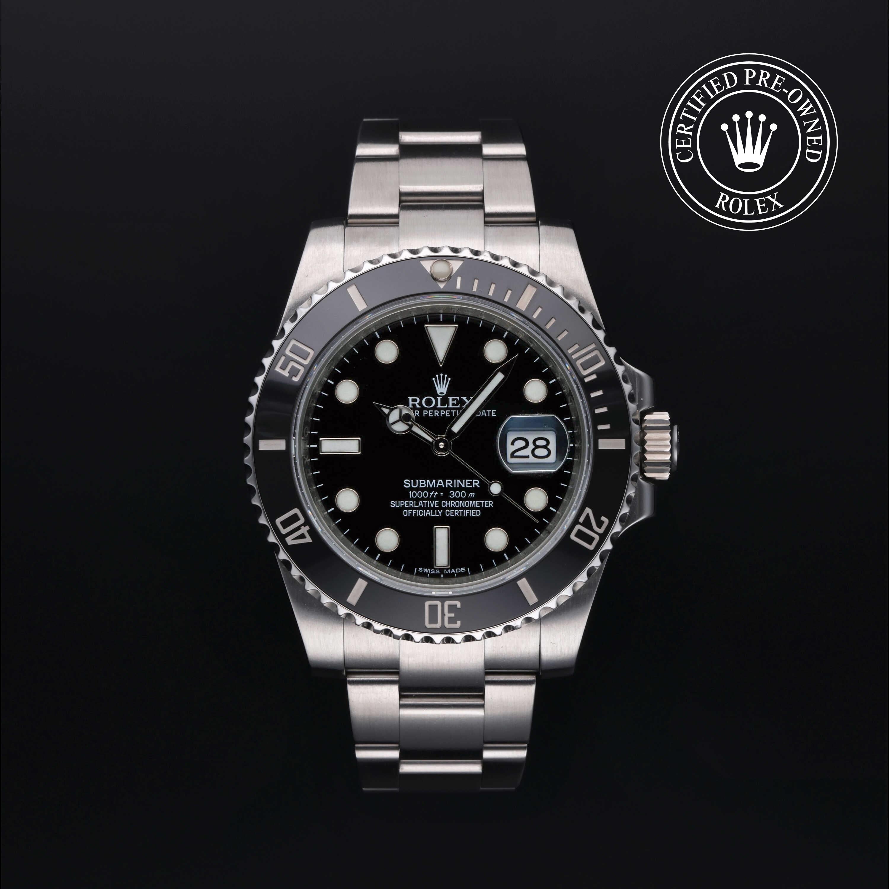 Rolex Certified Pre-owned Submariner M116610LN-0001 front on black background