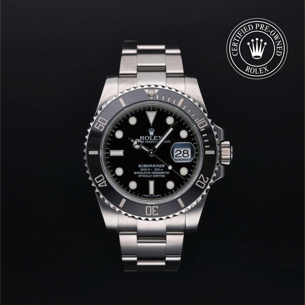 Rolex Certified Pre-owned Submariner M116610LN-0001 front on black background