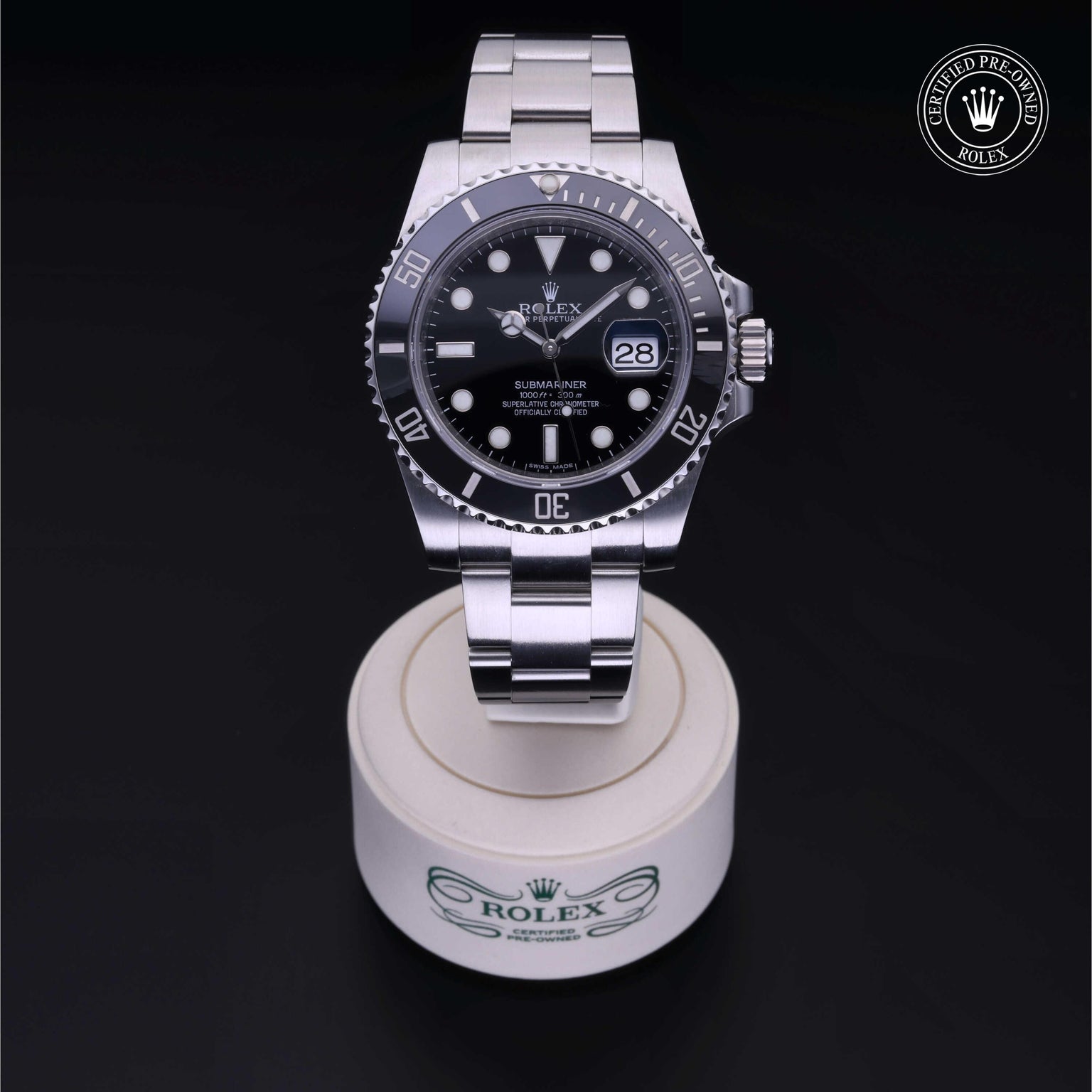 Rolex Certified Pre-owned Submariner M116610LN-0001 front on black background