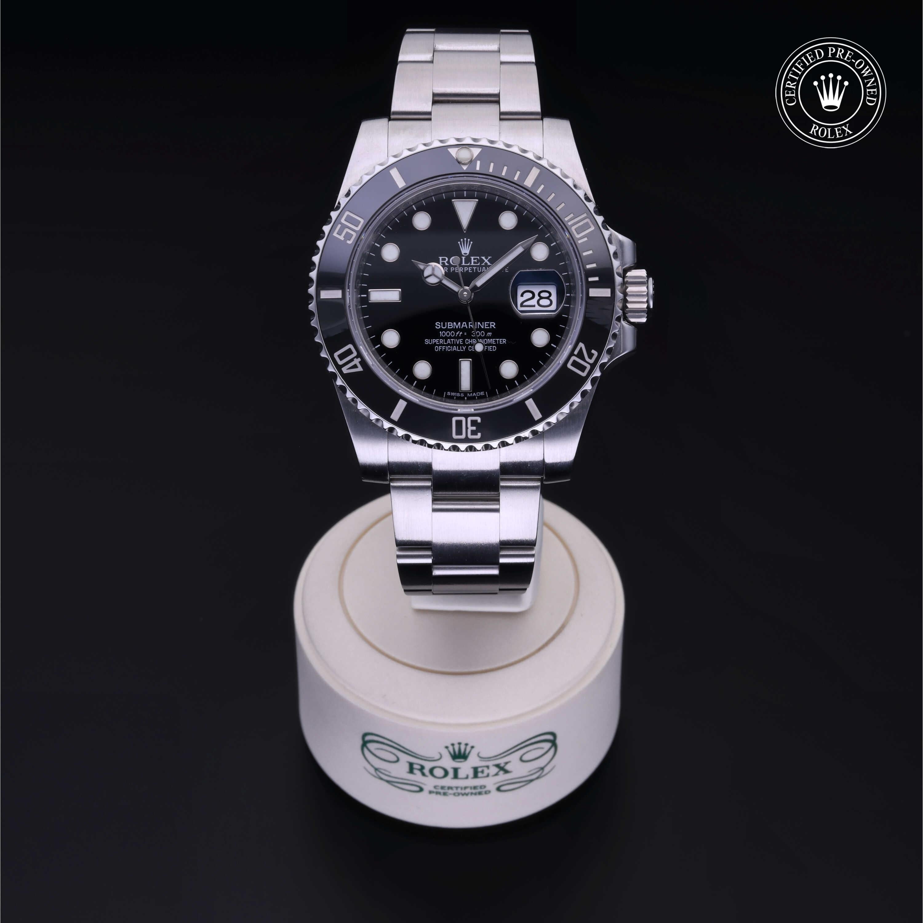 Rolex Certified Pre-owned Submariner M116610LN-0001 front on black background