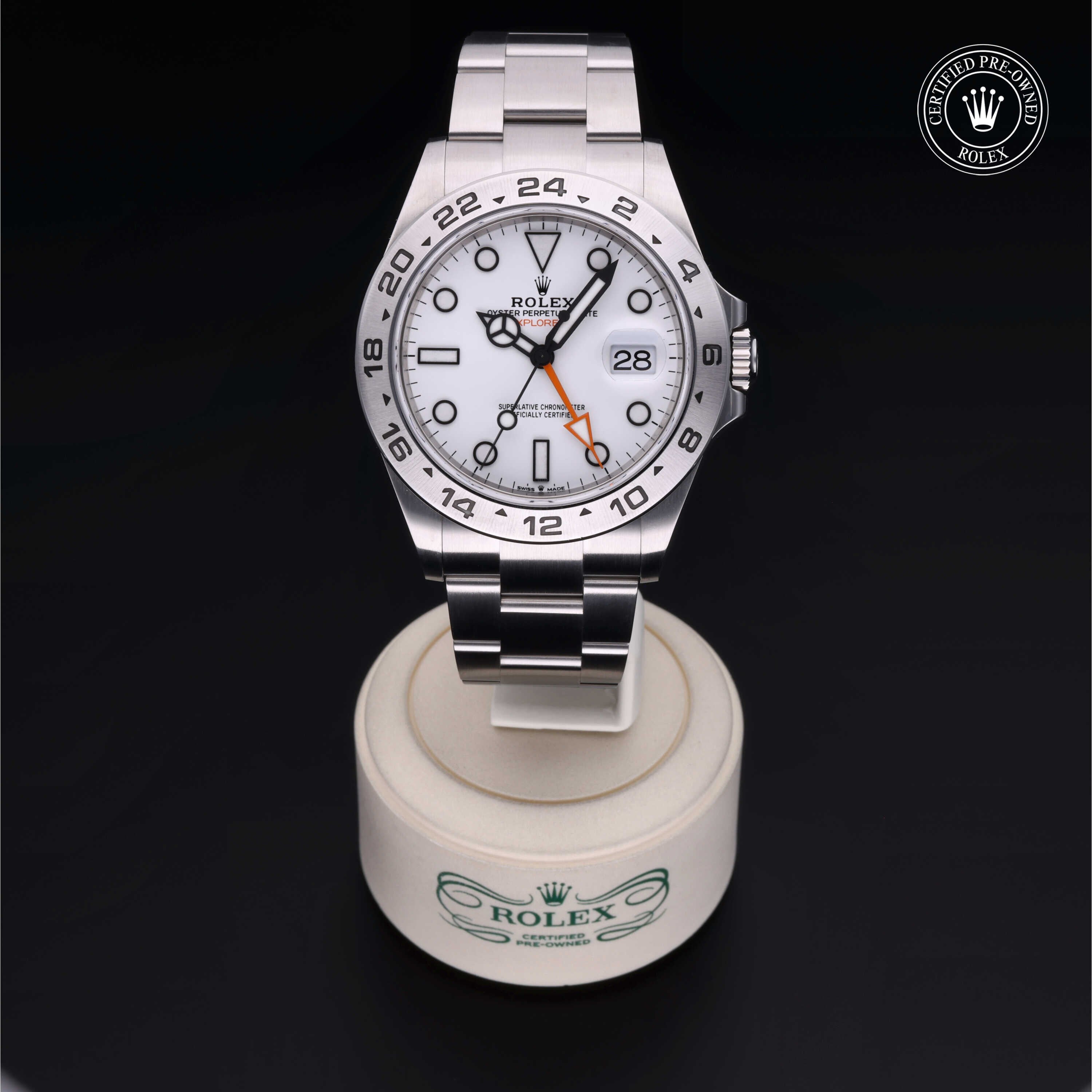 Rolex Certified Pre-owned Explorer M226570-0001 front on black background