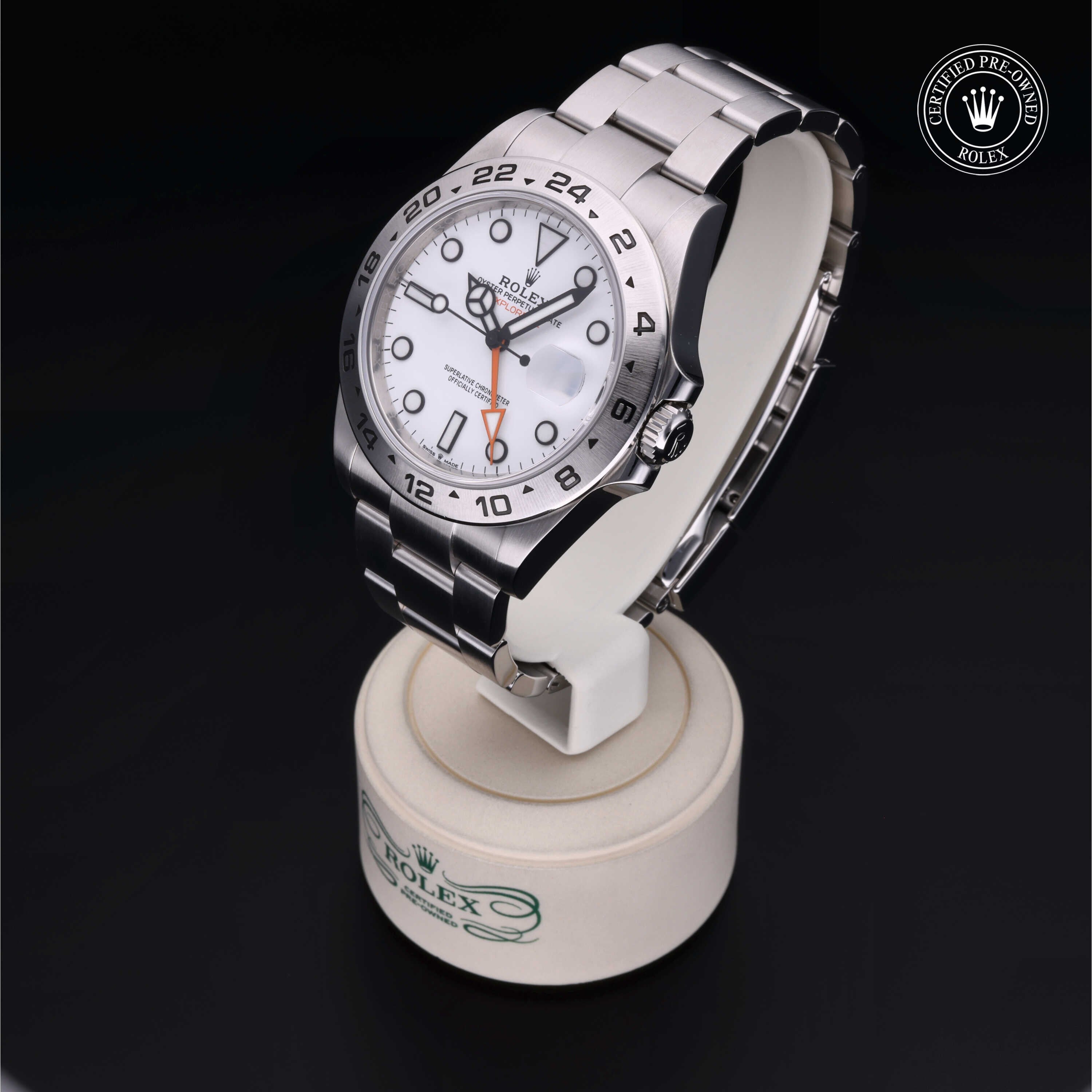 Rolex Certified Pre-owned Explorer M226570-0001 front on black background