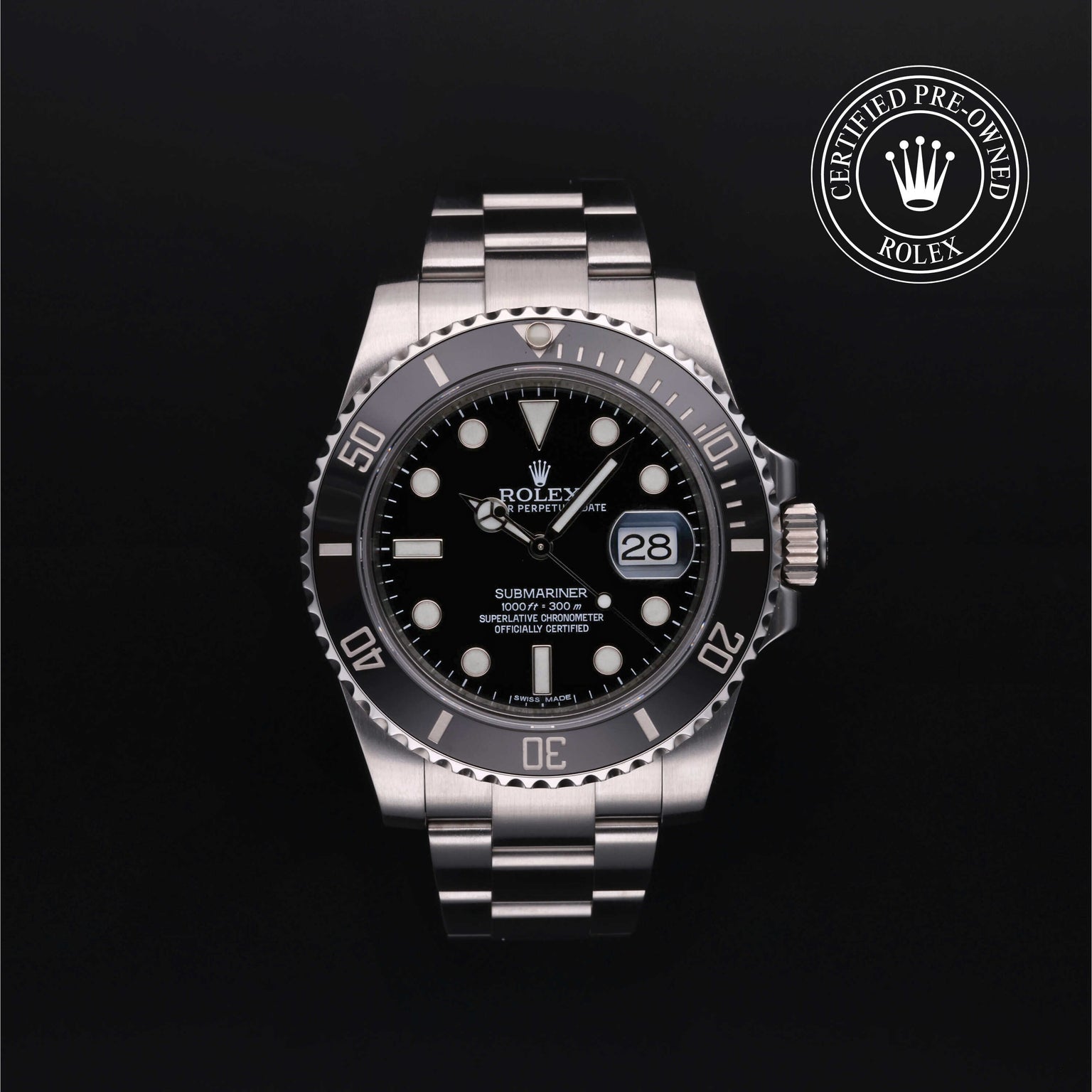 Rolex Certified Pre-owned Submariner M116610LN-0001 front on black background