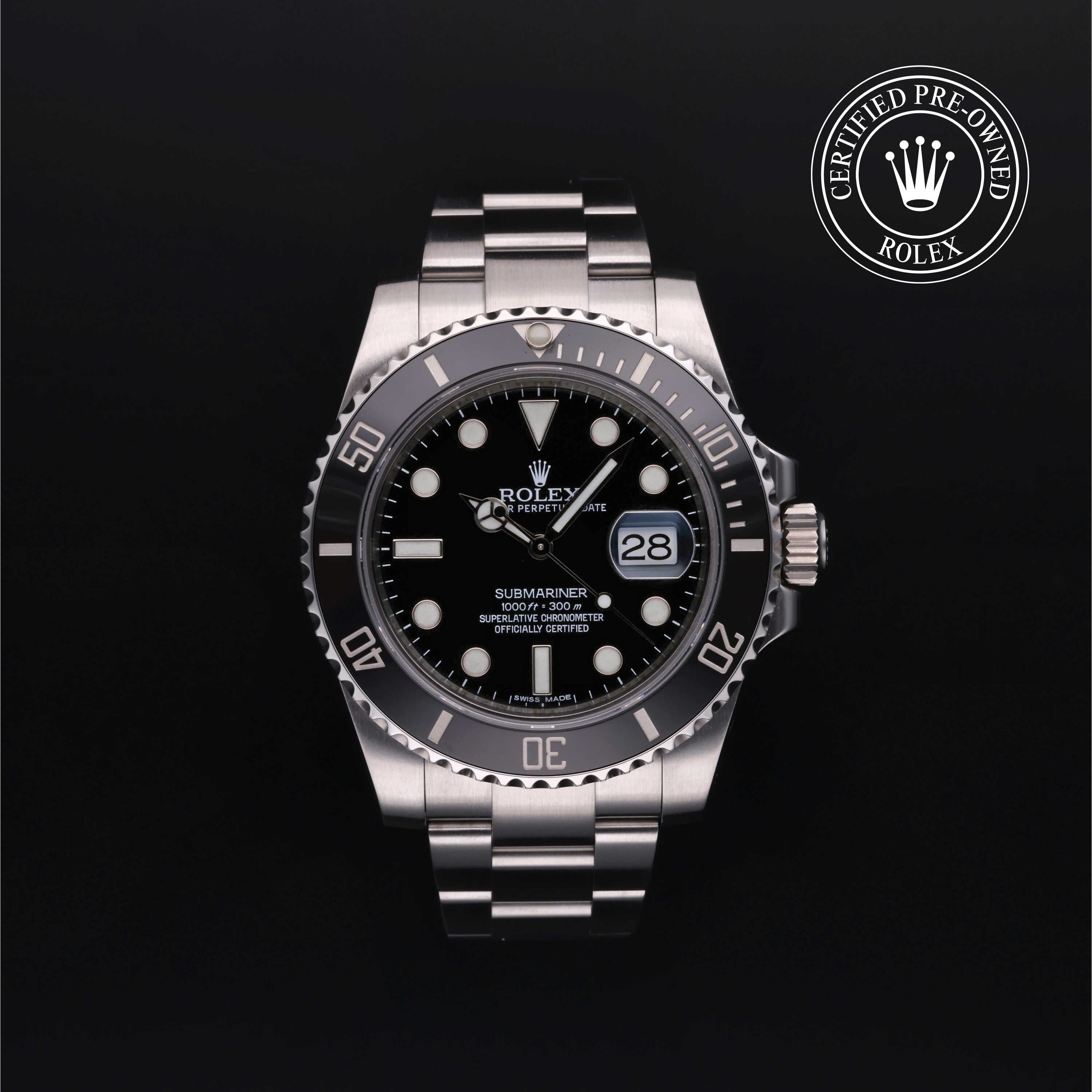 Rolex Certified Pre-owned Submariner M116610LN-0001 front on black background