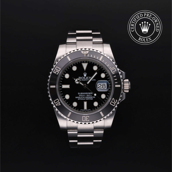 Rolex Certified Pre-owned Submariner M116610LN-0001 front on black background
