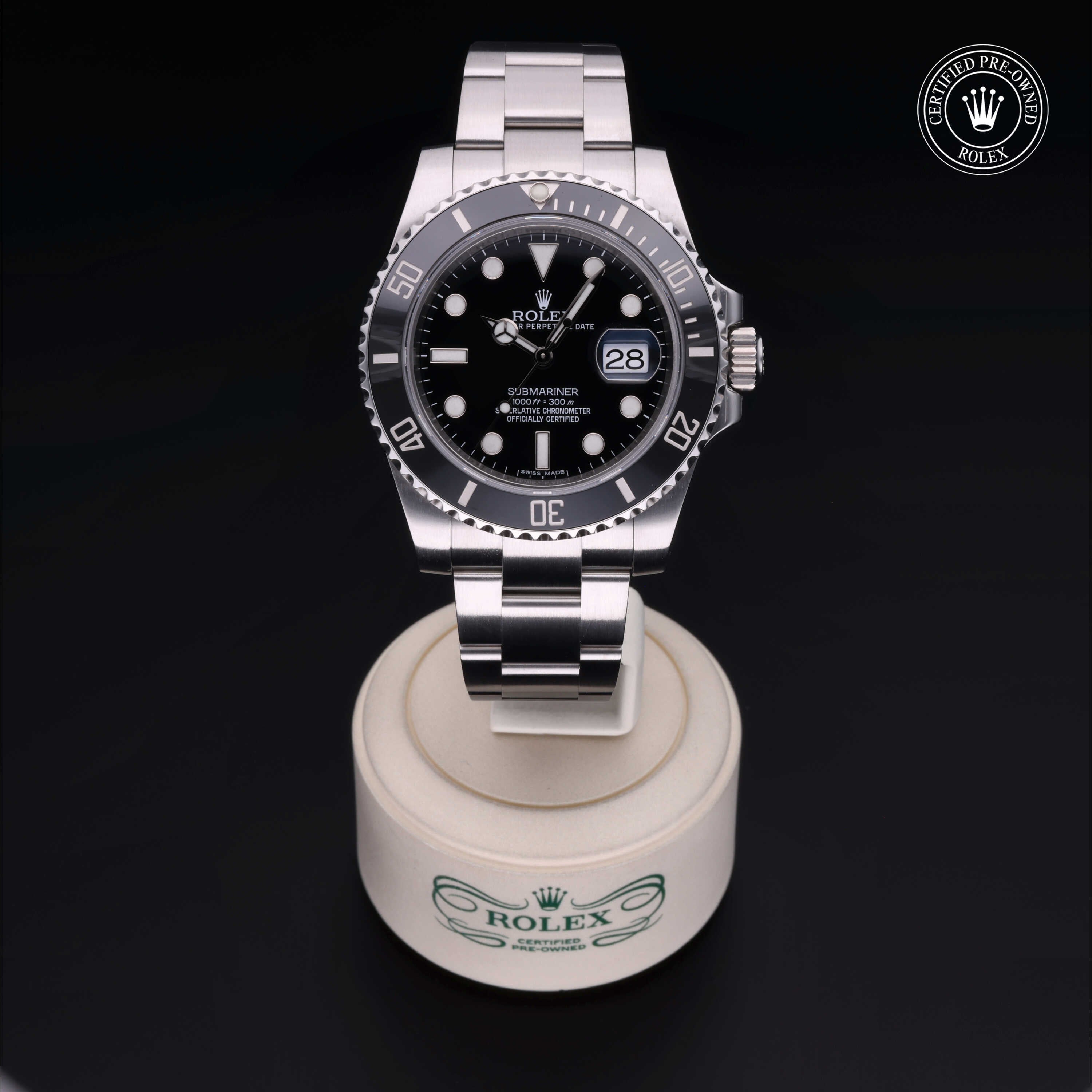 Rolex Certified Pre-owned Submariner M116610LN-0001 front on black background