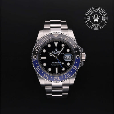 Rolex Certified Pre-owned GMT M126710BLNR-0003 front on black background