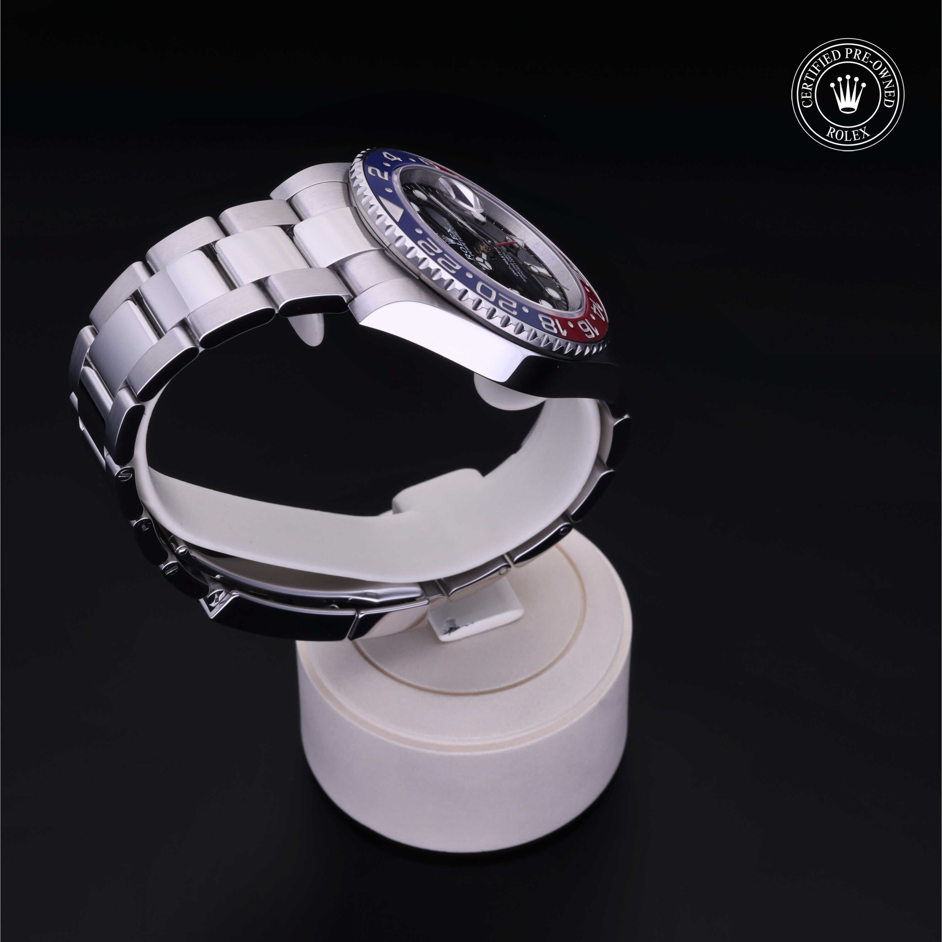 Rolex Certified Pre-owned GMT M126710BLRO-0002 front on black background