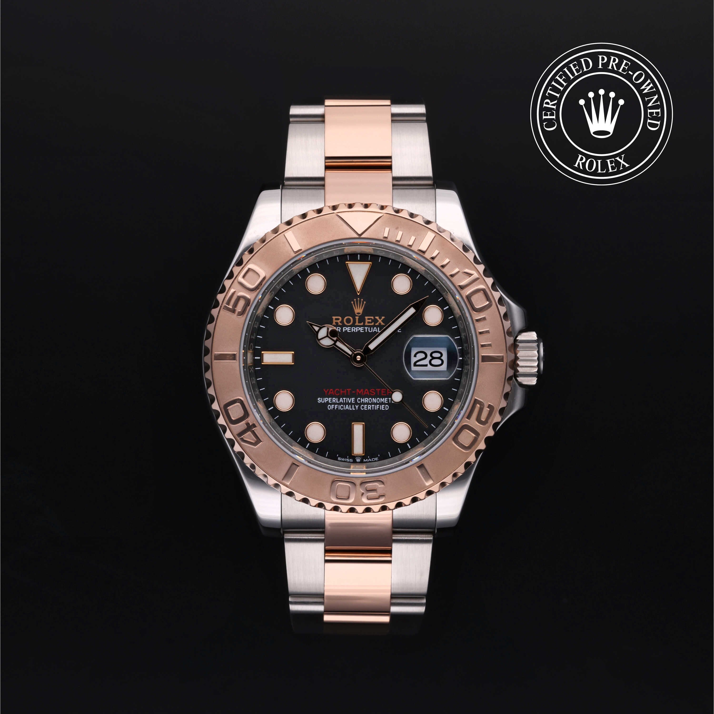 Rolex Certified Pre-owned Yacht-Master M126621-0002 front on black background