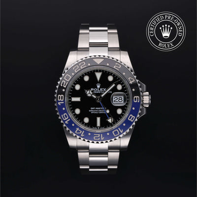 Rolex Certified Pre-owned GMT M126710BLNR-0003 front on black background