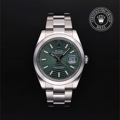 Rolex Certified Pre-owned Datejust M126300-0021 front on black background