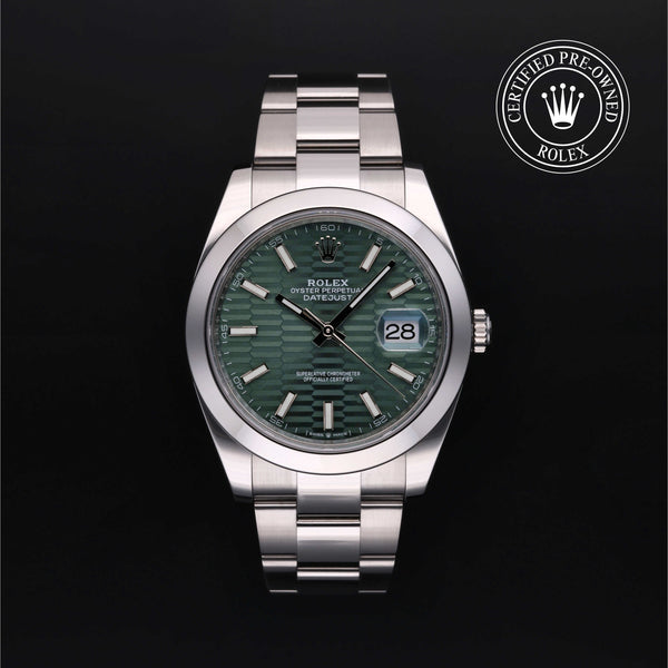 Rolex Certified Pre-owned Datejust M126300-0021 front on black background