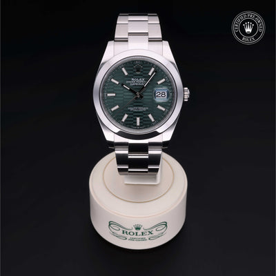 Rolex Certified Pre-owned Datejust M126300-0021 front on black background