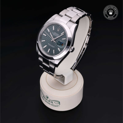 Rolex Certified Pre-owned Datejust M126300-0021 front on black background