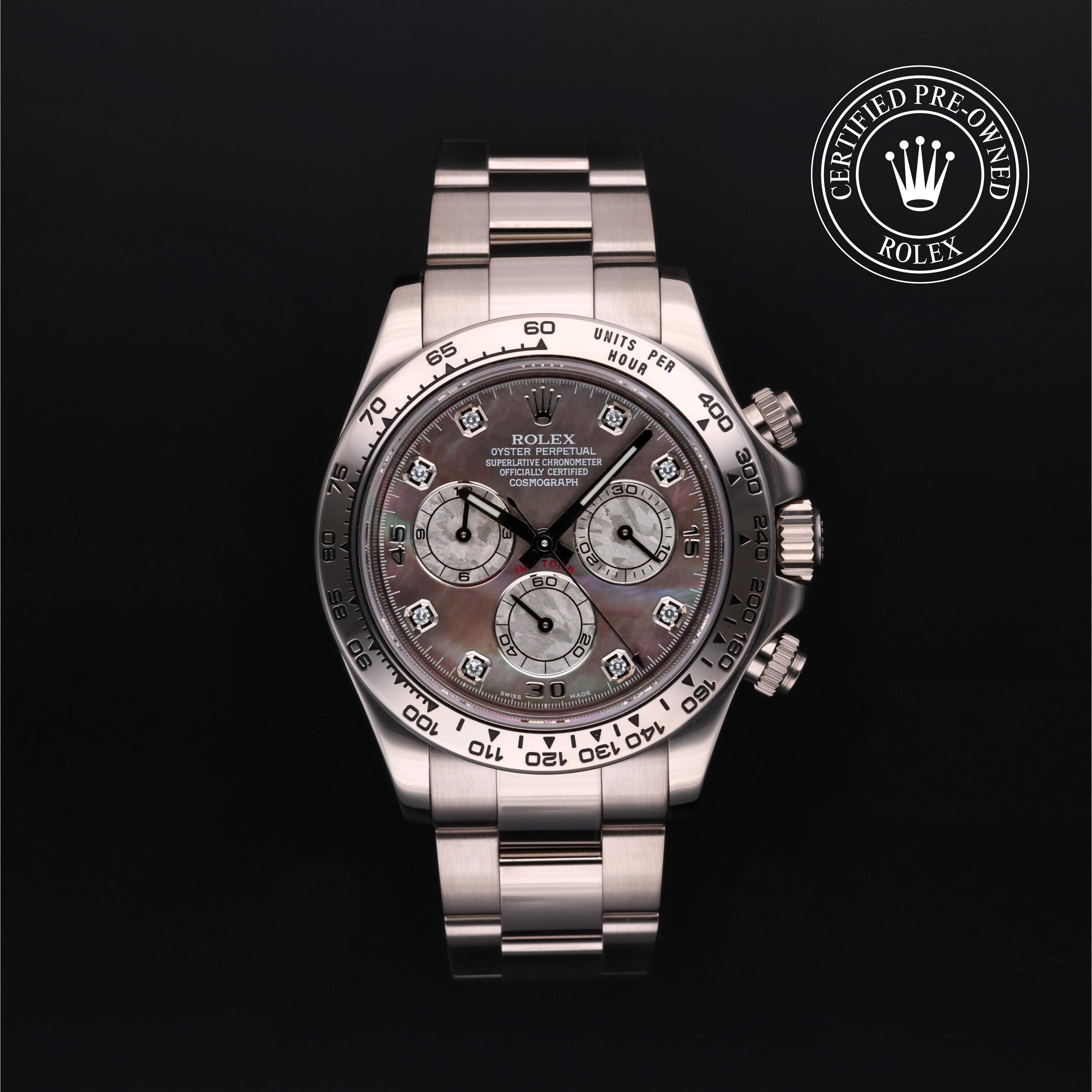 Rolex Certified Pre-owned Daytona M116509-0044 front on black background