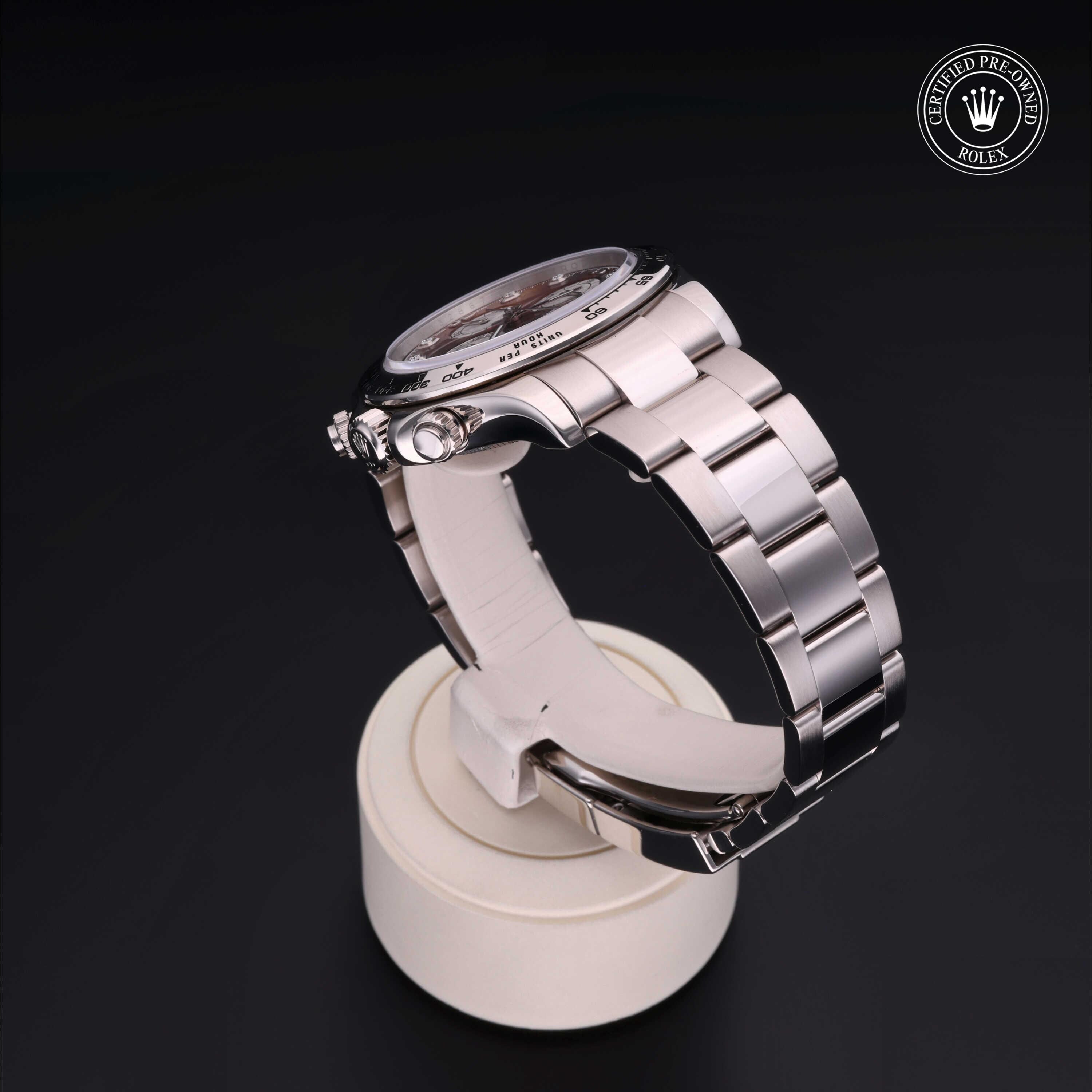 Rolex Certified Pre-owned Daytona M116509-0044 front on black background