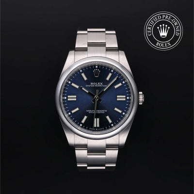 Rolex Certified Pre-owned Oyster Perpetual M124300-0003 front on black background