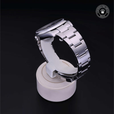 Rolex Certified Pre-owned Oyster Perpetual M124300-0003 front on black background