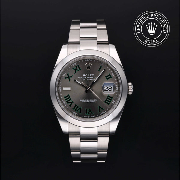 Rolex Certified Pre-owned Datejust M126300-0013 front on black background