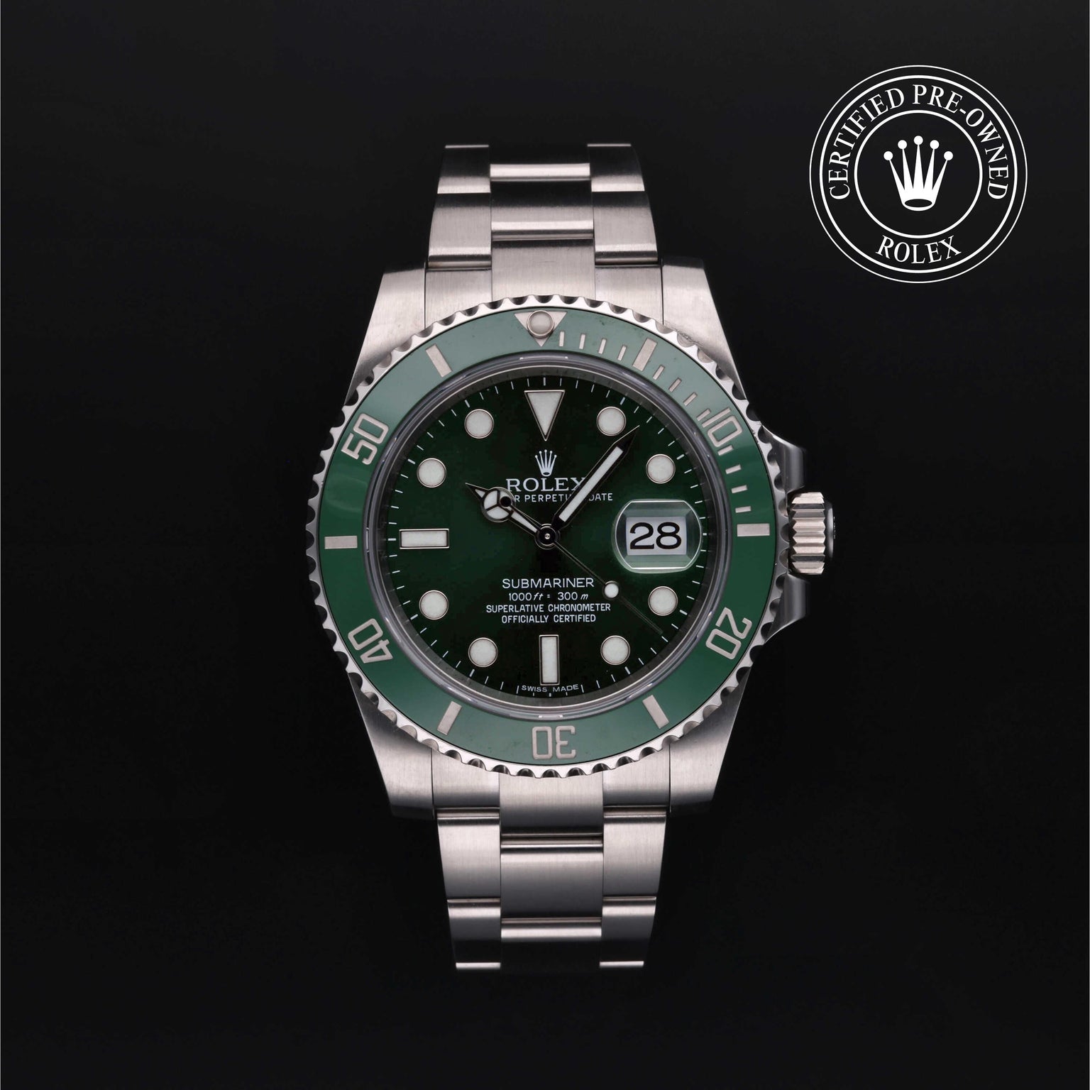 Rolex CPO Submariner M116610LV front on white background
