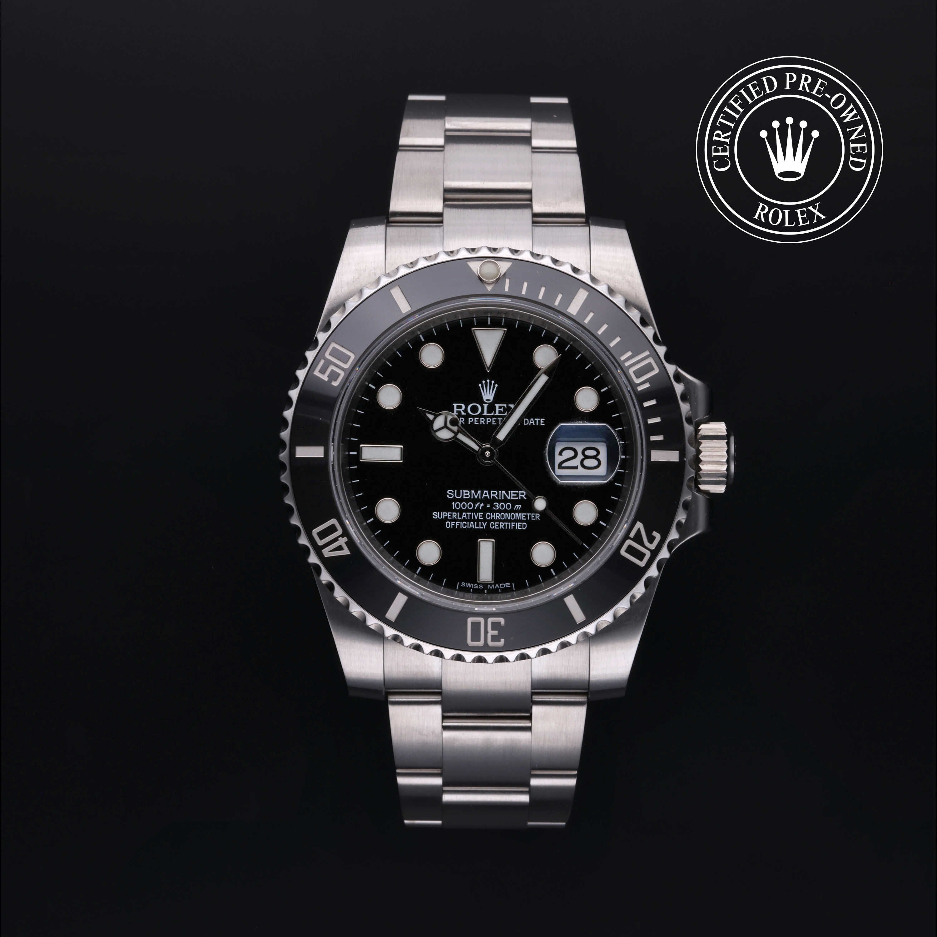 Rolex Certified Pre-owned Submariner M116610LN-0001 front on black background