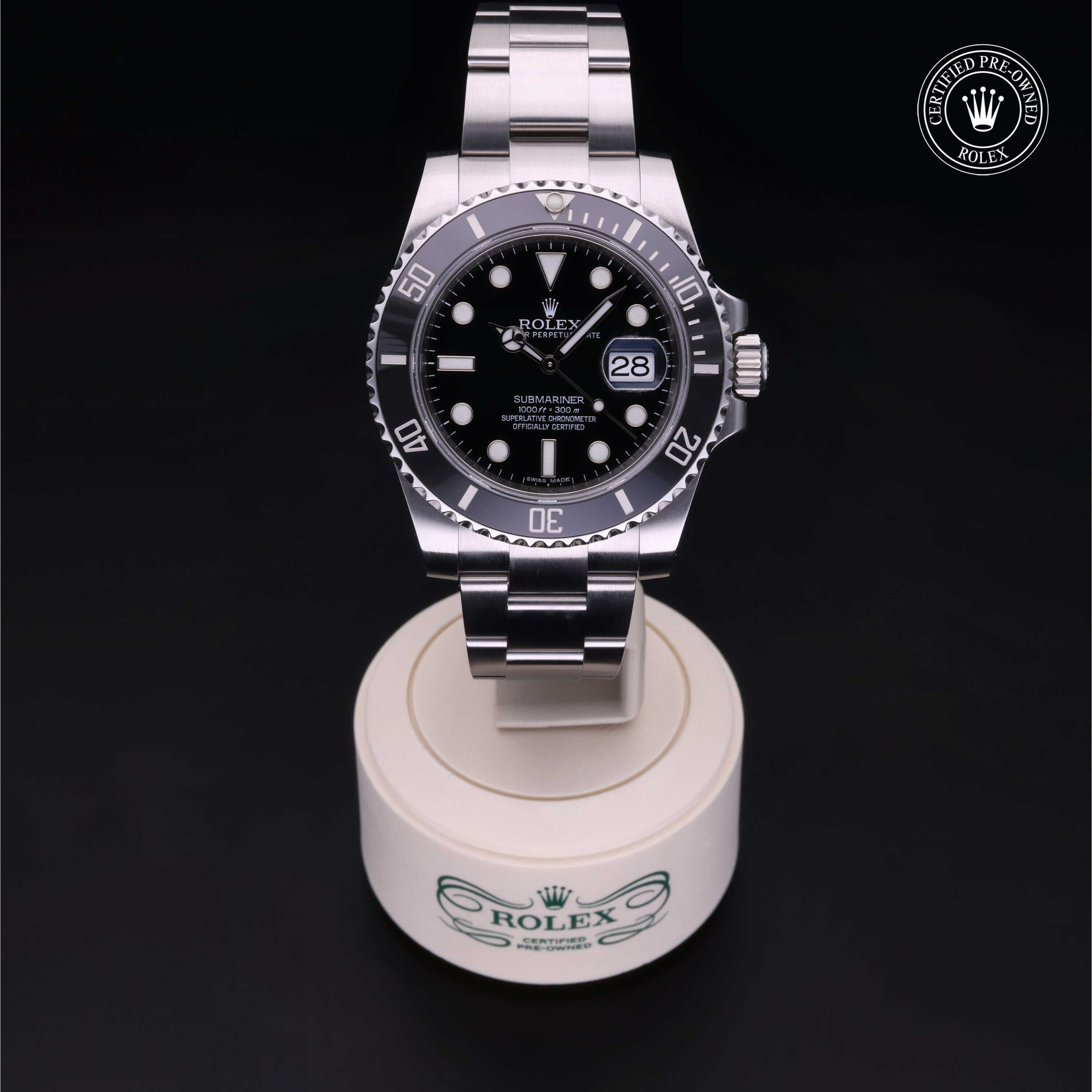 Rolex Certified Pre-owned Submariner M116610LN-0001 front on black background