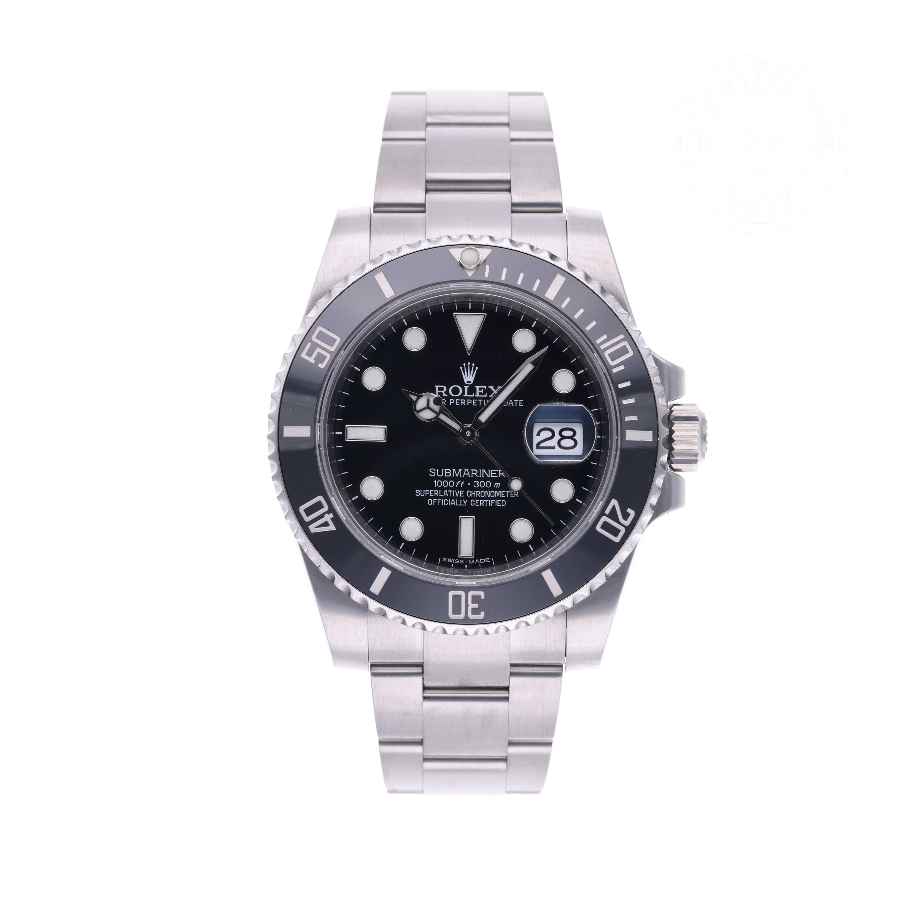 Rolex Certified Pre-owned Submariner M116610LN-0001 front on white background