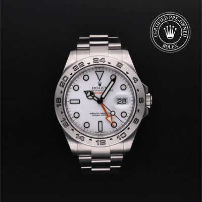 Rolex Certified Pre-owned Explorer M216570-0001 front on black background