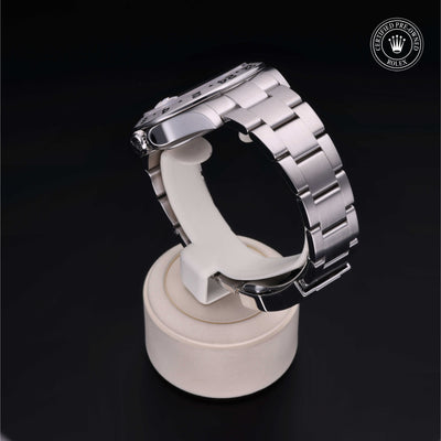 Rolex Certified Pre-owned Explorer M216570-0001 front on black background