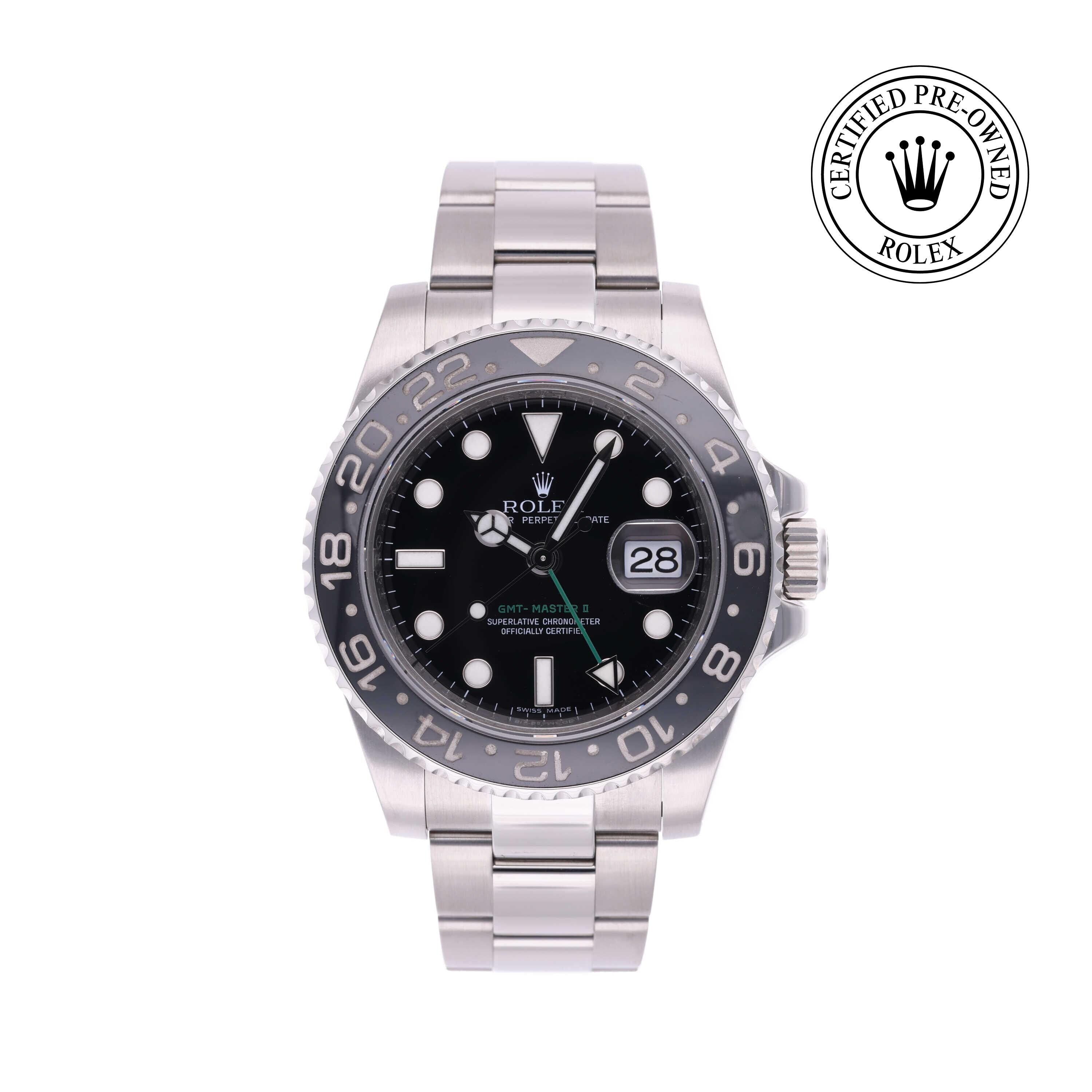 Rolex Certified Pre-owned GMT M116710LN-0001 front on white background