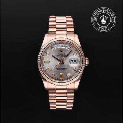 Rolex Certified Pre-owned Day-date M118235F-0029 front on black background