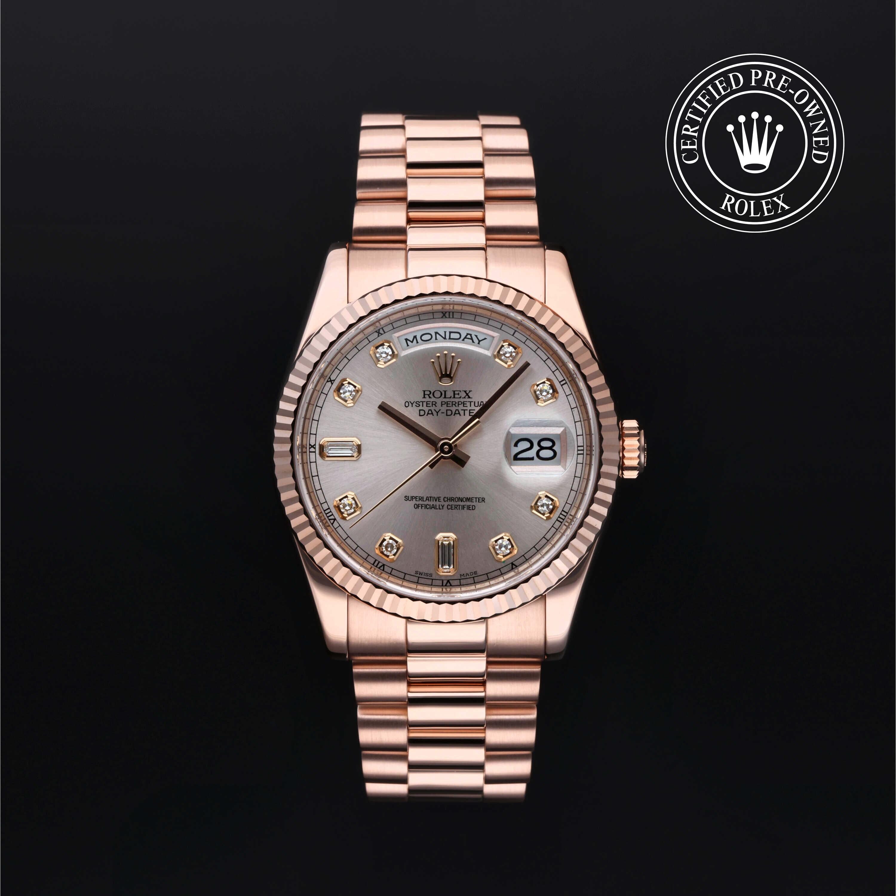 Rolex Certified Pre-owned Day-date M118235F-0029 front on black background