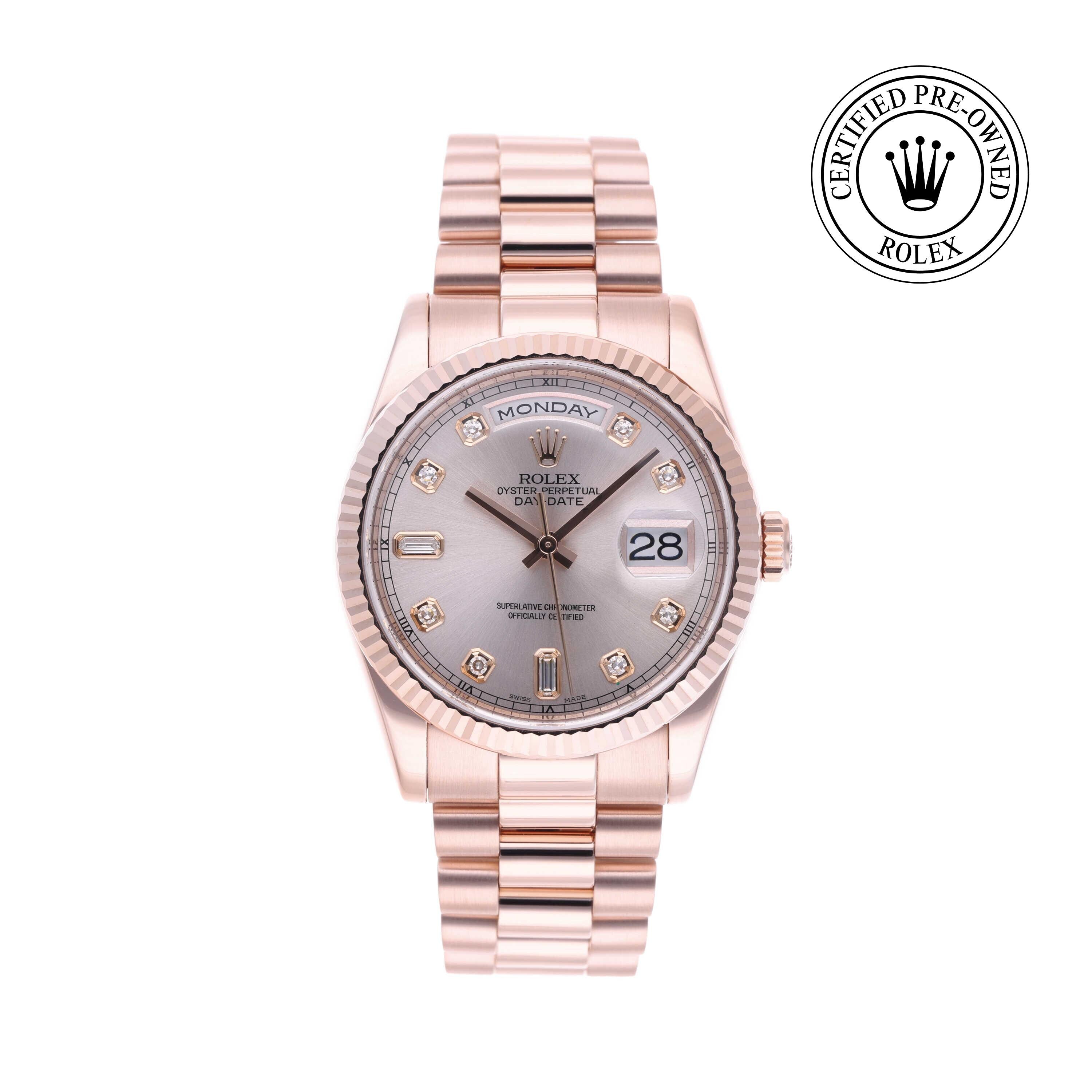 Rolex Certified Pre-owned Day-date M118235F-0029 front on white background
